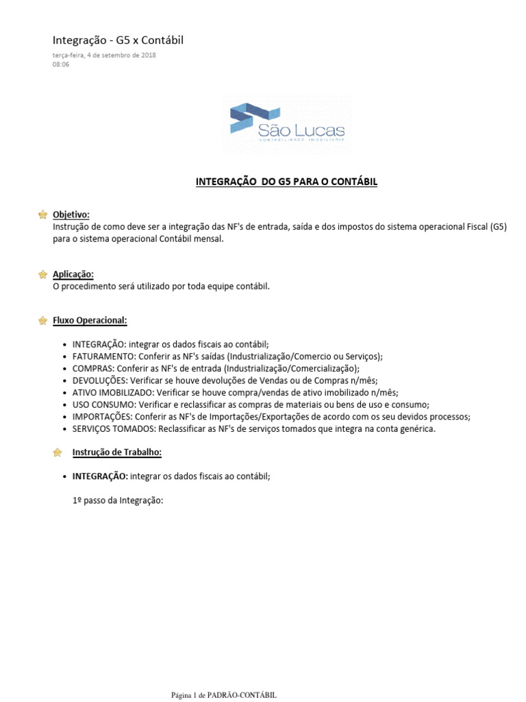 Integração G5 e Contábil: Passo a Passo | PDF | Contabilidade | Economias