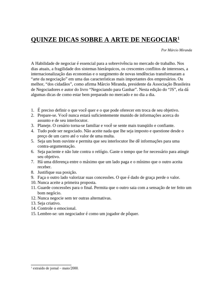 15 Dicas Essenciais para Negociar | PDF