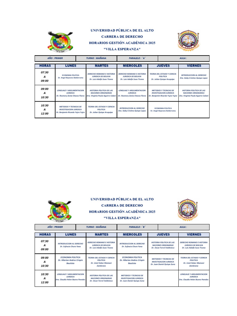 Horarios Carrera de Derecho 2025 | PDF | Ciencias Políticas | Justicia