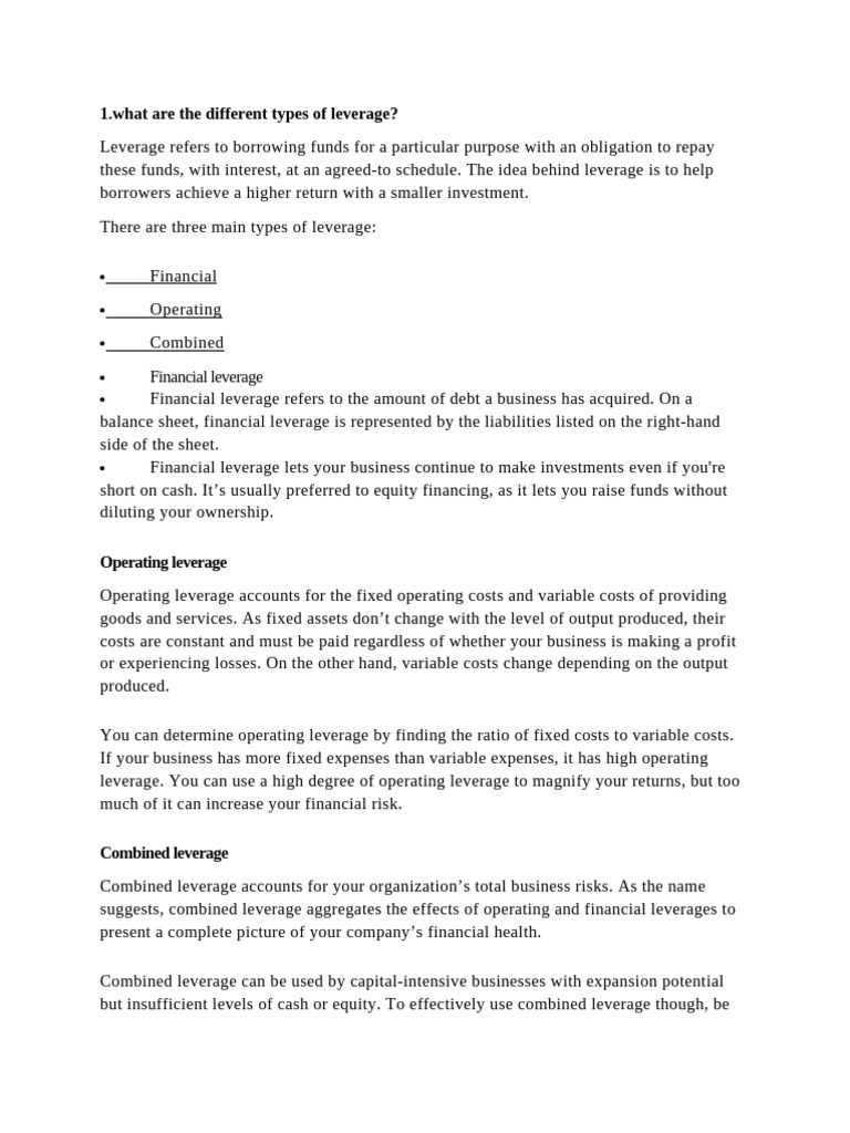 Types of Leverage and Financial Management | PDF | Leverage (Finance ...