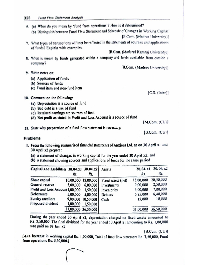 Fund Flow Statement Numerical Questions | PDF
