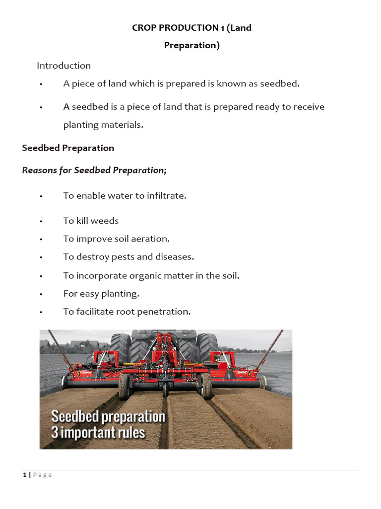 Seedbed Preparation for Crop Production | PDF | Tillage | Plough