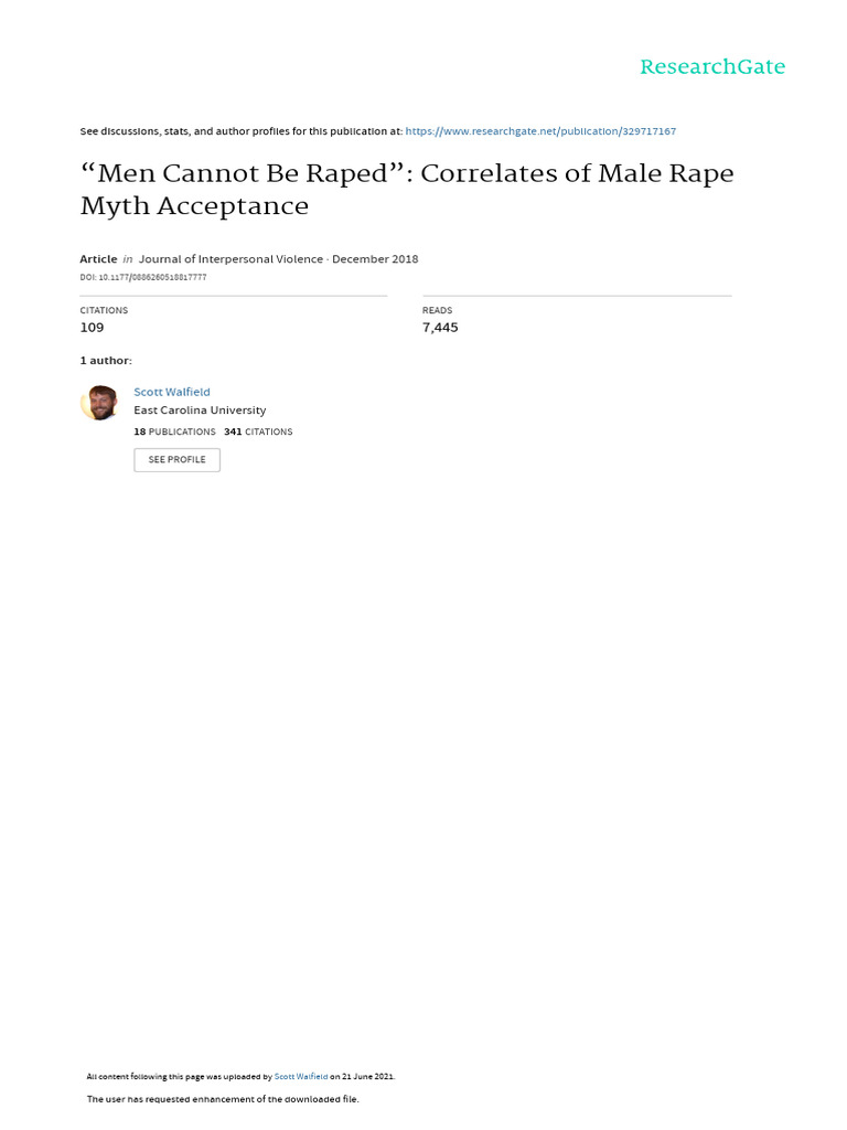 Male Rape Myths: Acceptance Factors | PDF | Rape | Errors And Residuals
