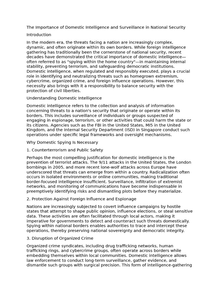 Domestic Intelligence for National Security | PDF | Surveillance ...