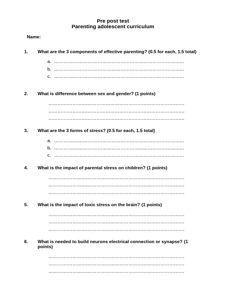 Pre Post Test Adolescent | PDF
