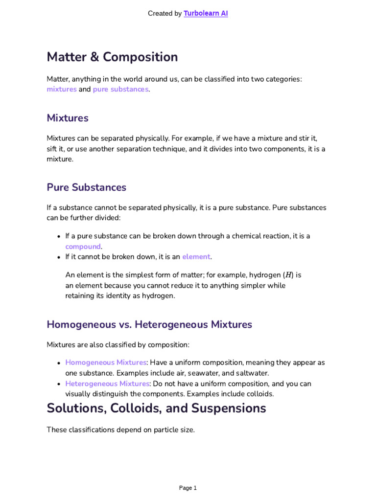 Matter & Composition: Mixtures | PDF | Chemical Polarity | Stoichiometry