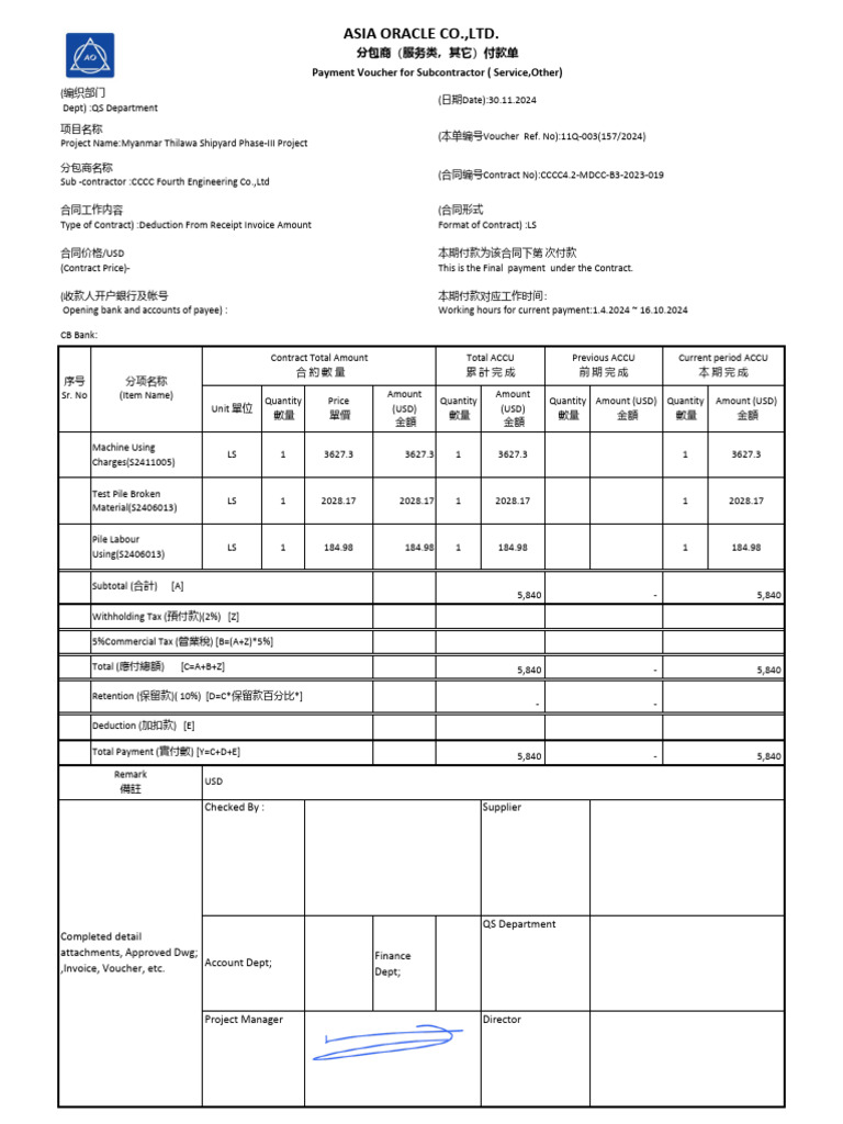 Deduction Payment From CCCC | PDF