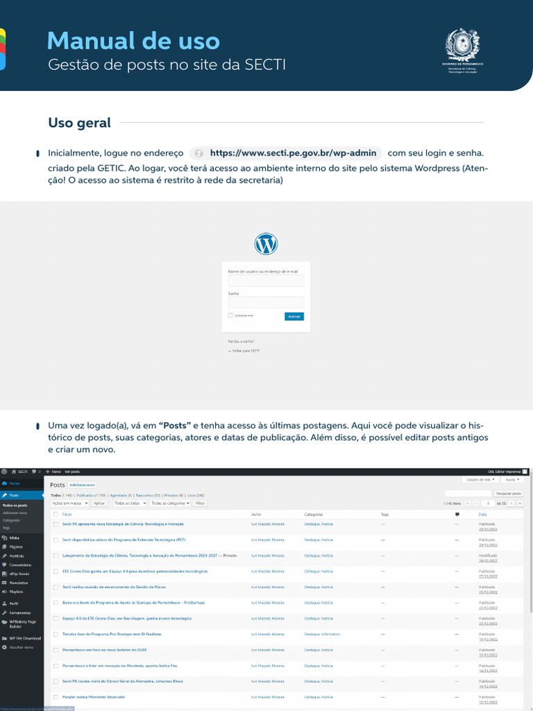 Gestão de Posts no Wordpress SECTI | PDF | Informática