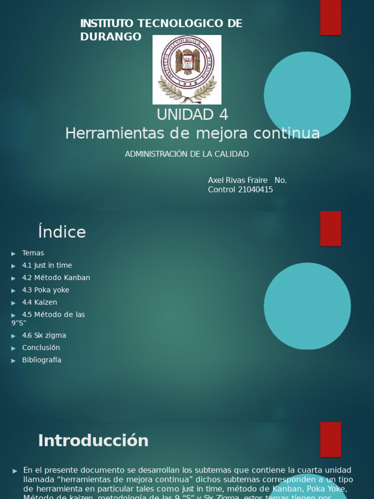 UNIDAD 4 Herramientas de Mejora Axel Rivas | PDF | Lean Manufacturing ...