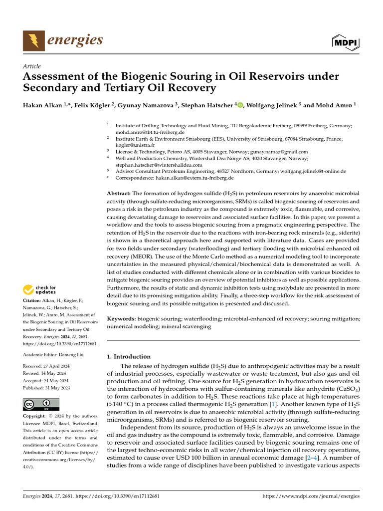 Biogenic Souring in Oil Recovery Assessment | PDF | Redox | Solubility