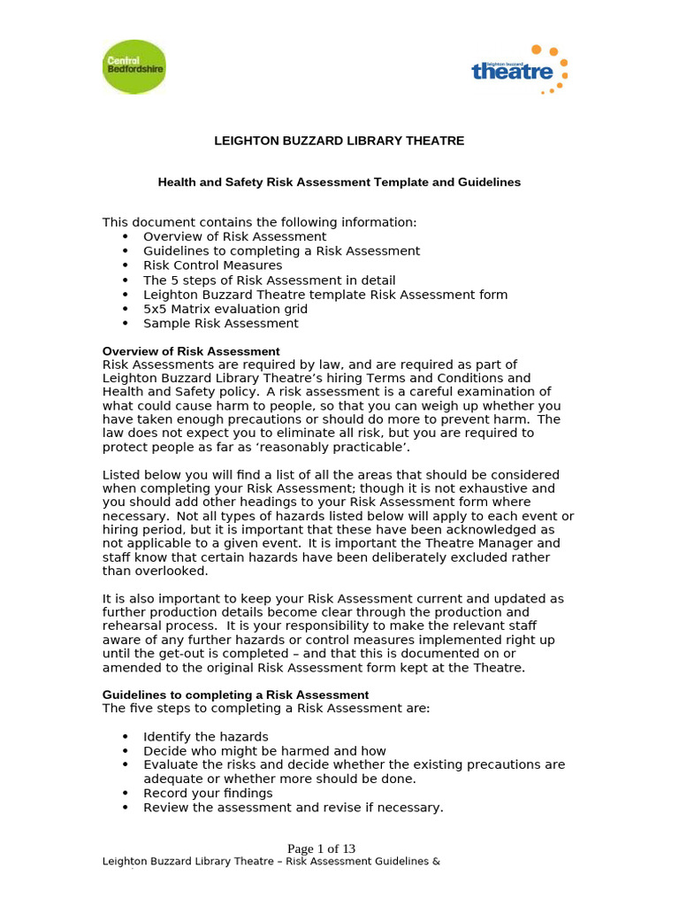 Theatre Risk Assessment Guidelines | PDF | Risk | Risk Assessment