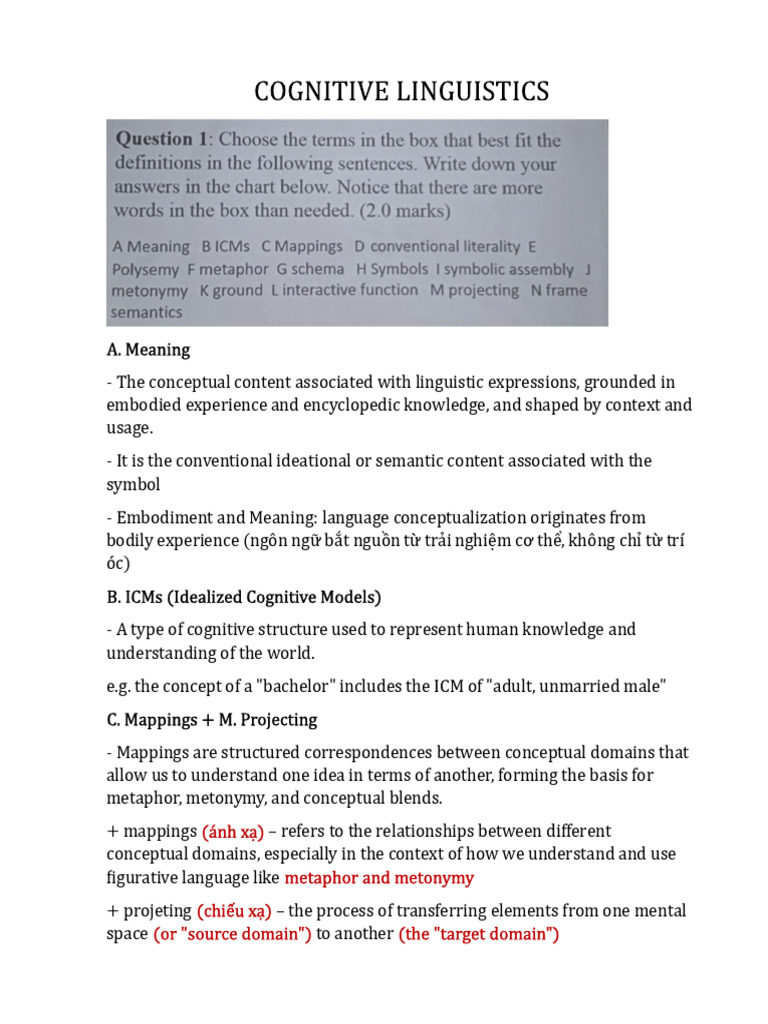 Cognitive Linguistics Concepts Explained | PDF | Semantics | Metaphor