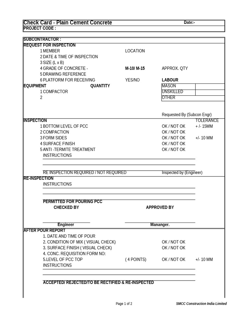 PCC Card Inspection Request Format | PDF