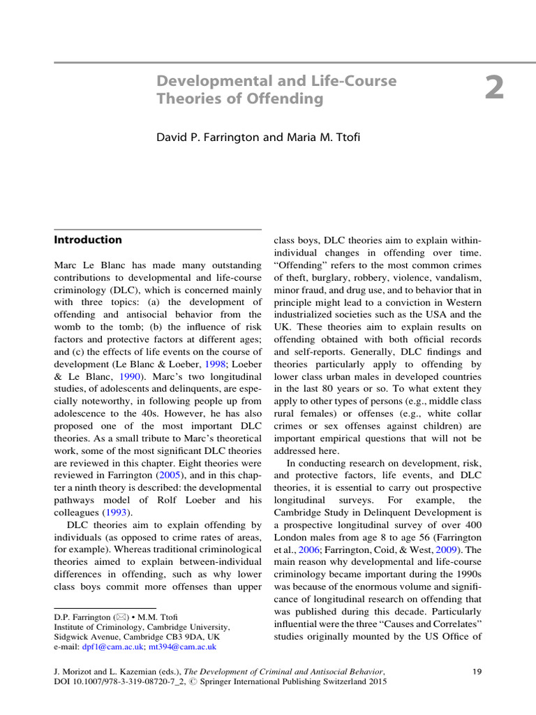 (Farrington Toffi, 2015) - Developmental and Life-Course Theories of ...