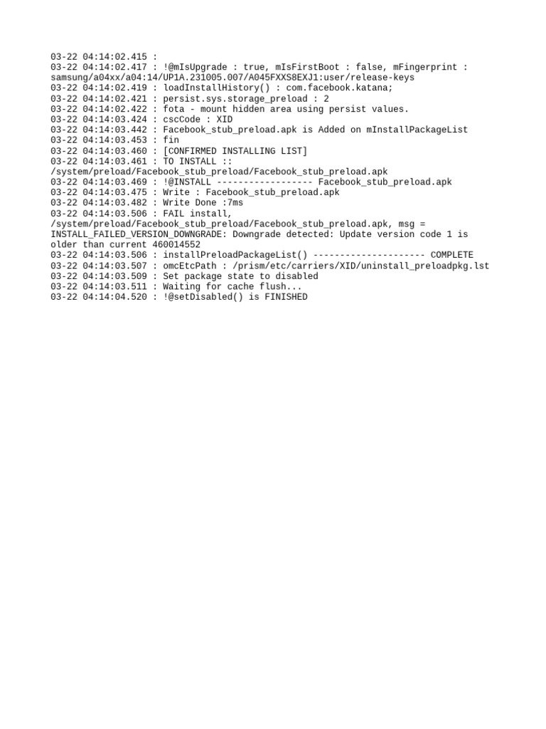 Facebook Stub Preload Installation Log | PDF