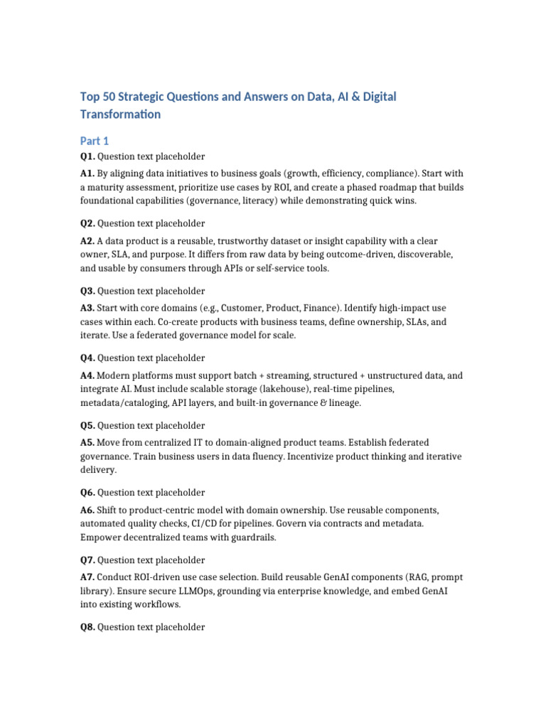 Top 50 Questions on Data & AI Strategy | PDF | Metadata | Artificial ...