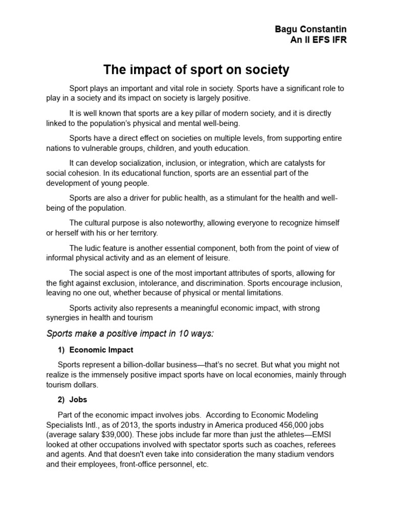 EFS - IFR - The Impact of Sport On Society | PDF | Sports | Psychology