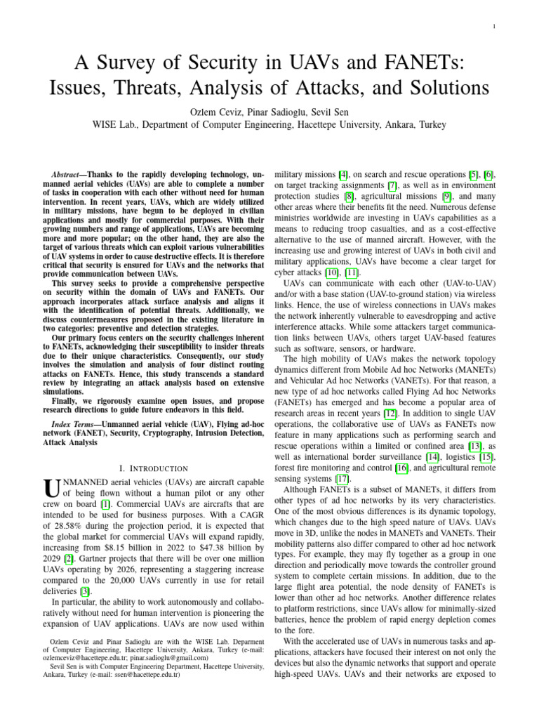 A Survey of Security in UAVs and FANETs_Issues, Threats, Analysis of ...