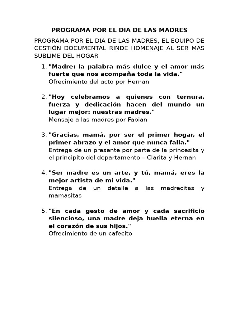 Programa Por El Dia de Las Madres | PDF