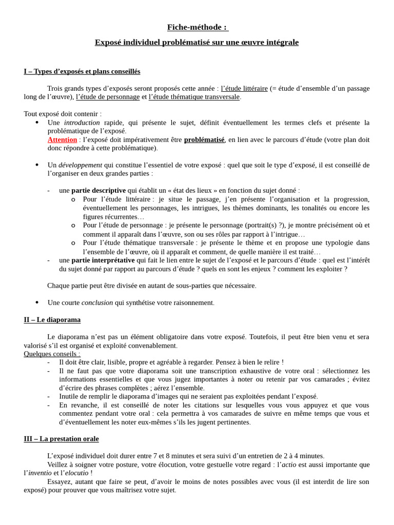 Méthodologie de l'exposé individuel | PDF