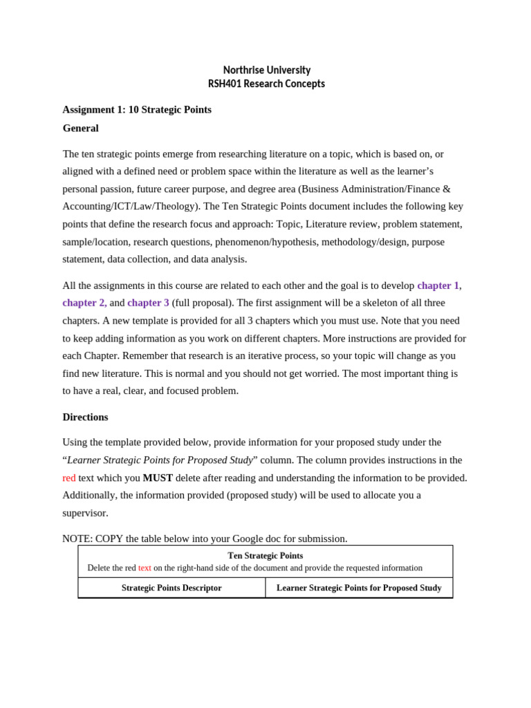 RSH401 10 Strategic Points Assignment | PDF | Methodology | Survey ...