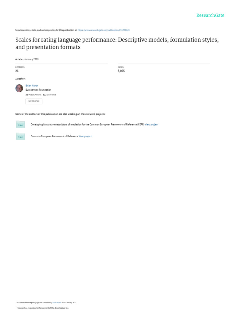NORTH - Scales For Rating LGG Performance | PDF | Test Of English As A ...