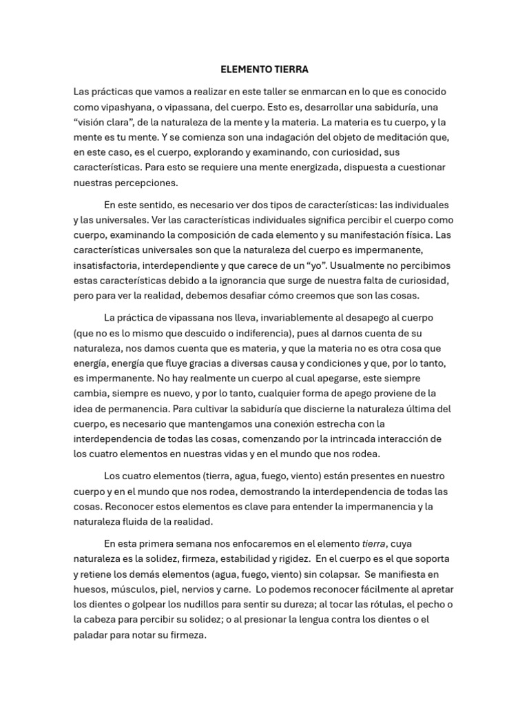 Comprendiendo el Elemento Tierra en Vipassana | PDF | Mente | Hueso