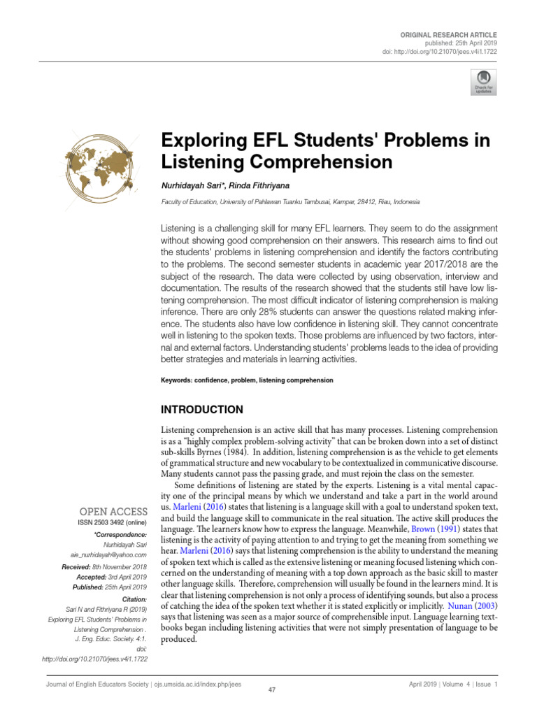 Exploring EFL Students Problems in Listening Comp | PDF | Reading ...