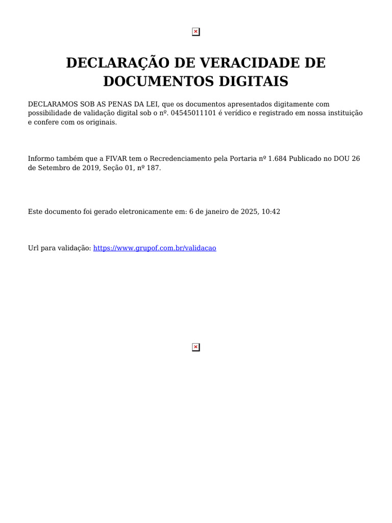 Validação de Documentos Digitais FIVAR | PDF
