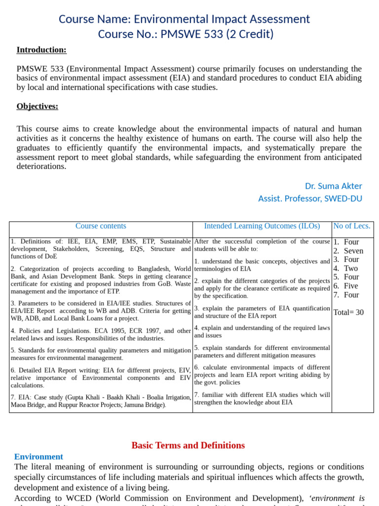 Environmental Impact Assessment Course Overview | PDF | Environmental ...
