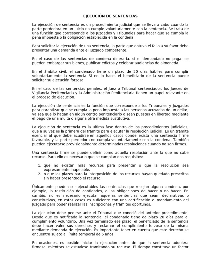 Ejecucion de Sentencias | PDF | Ley procesal | Justicia