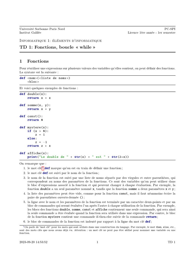 Introduction aux Fonctions et Boucles en Python | PDF | Structure de ...