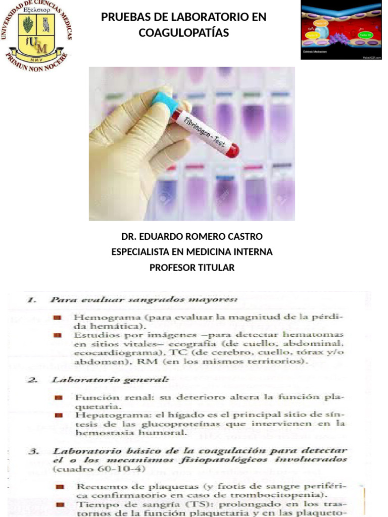 Pruebas de Laboratorio en Coagulopatías | PDF | Coagulación | Medicina ...