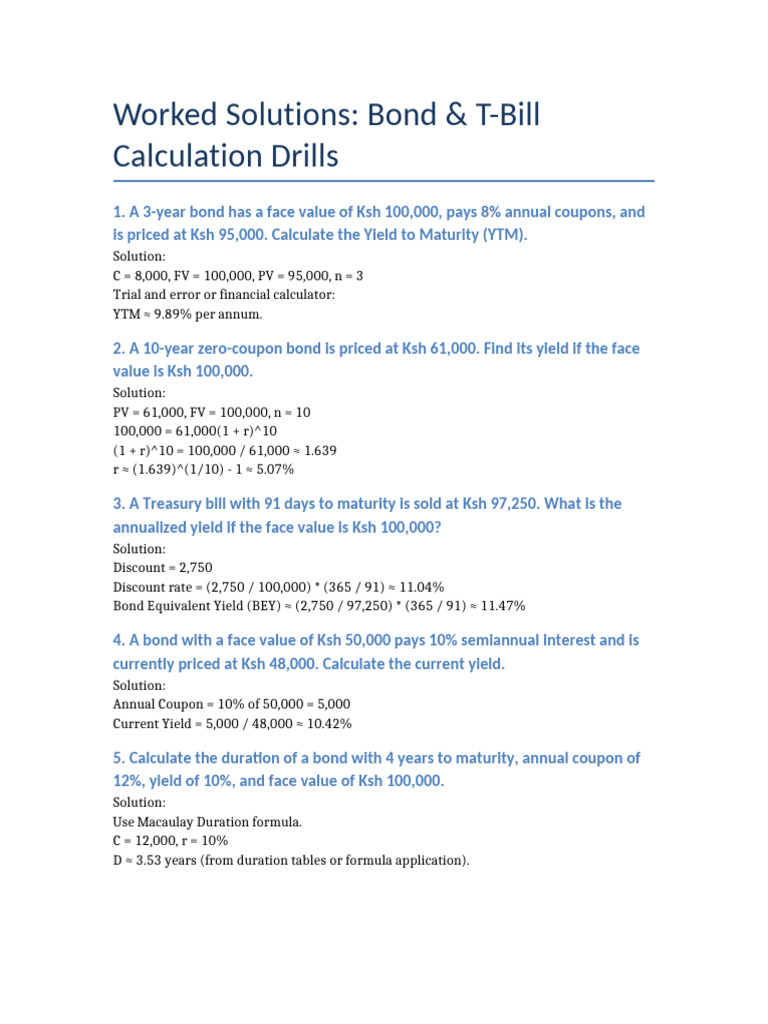 Bond and T-Bill Yield Calculations | PDF | Yield (Finance) | Bonds ...