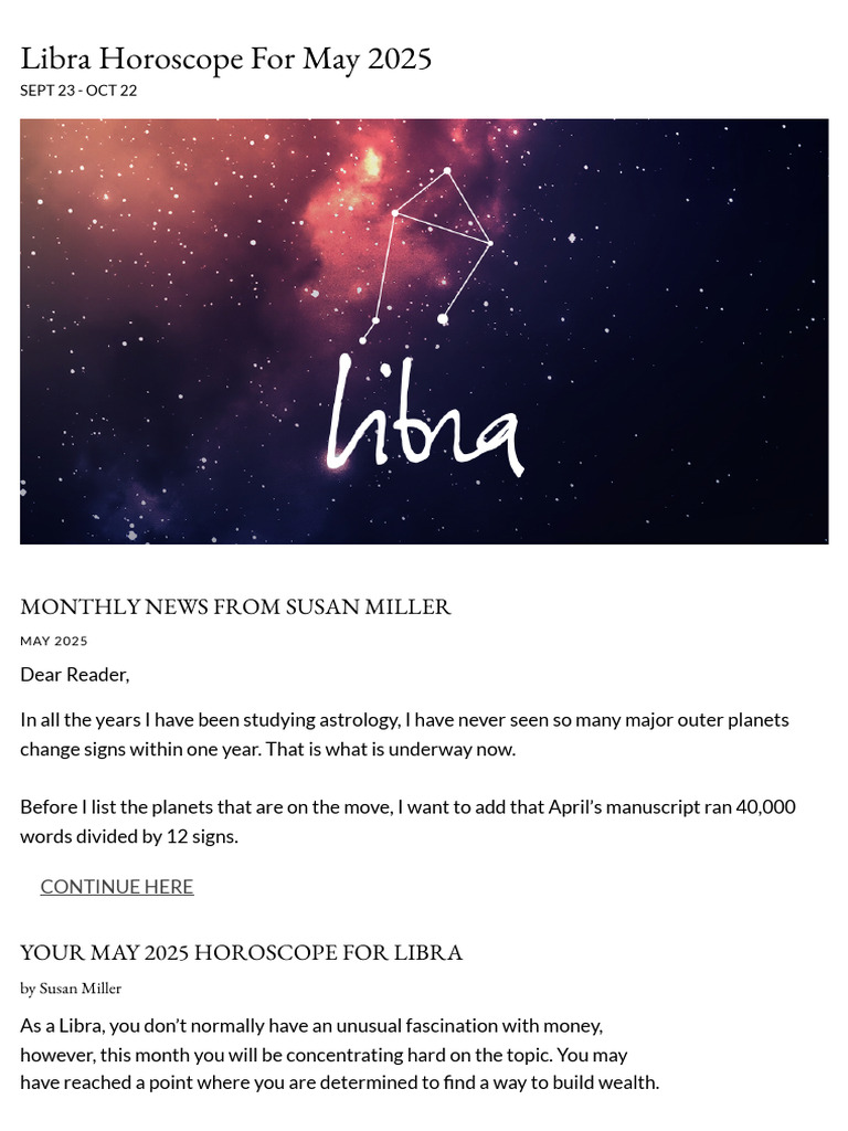 Libra Horoscope for May 2025 Susan Miller Astrology Zone PDF