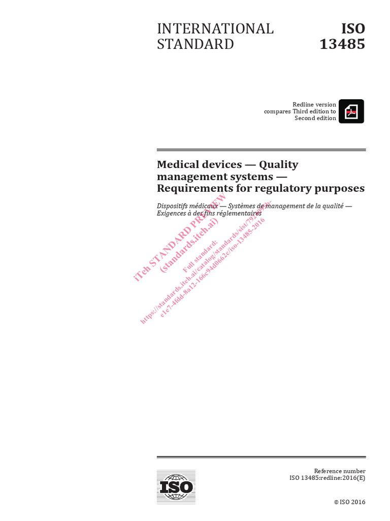ISO 13485:2016 Redline Comparison Guide | PDF | International ...