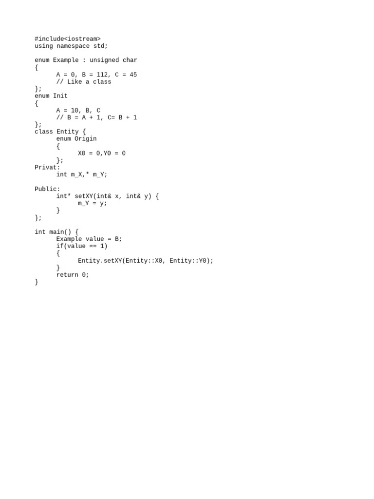 C++ Enum and Class Example Code | PDF