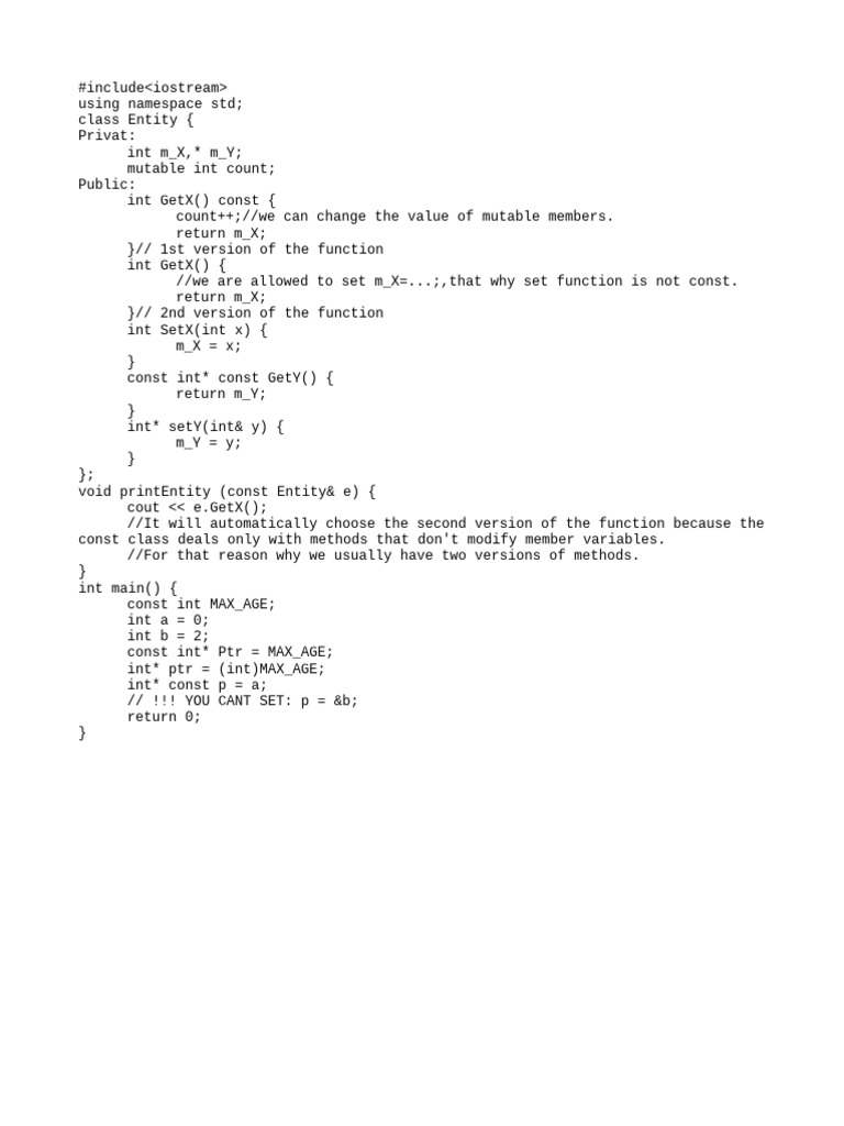 C++ Entity Class with Mutable Members | PDF