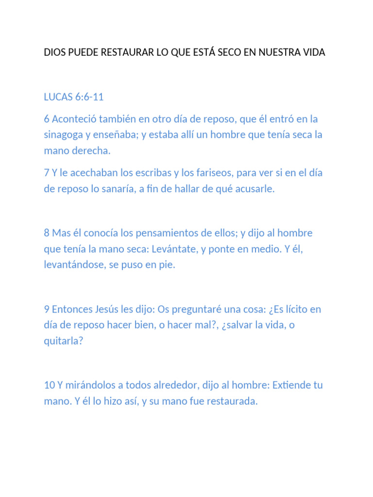 Dios Puede Restaurar Lo Que Está Seco en Nuestra Vida | PDF | Jesús ...