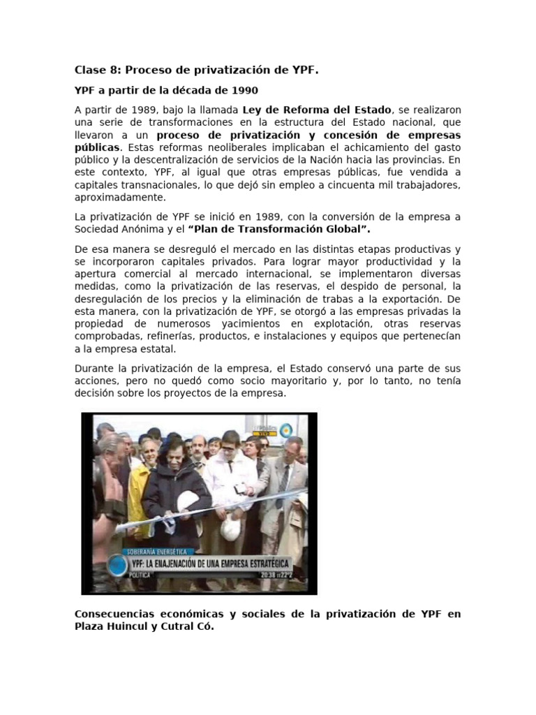 Consecuencias de la privatización de YPF | PDF | Business | Empresa de ...