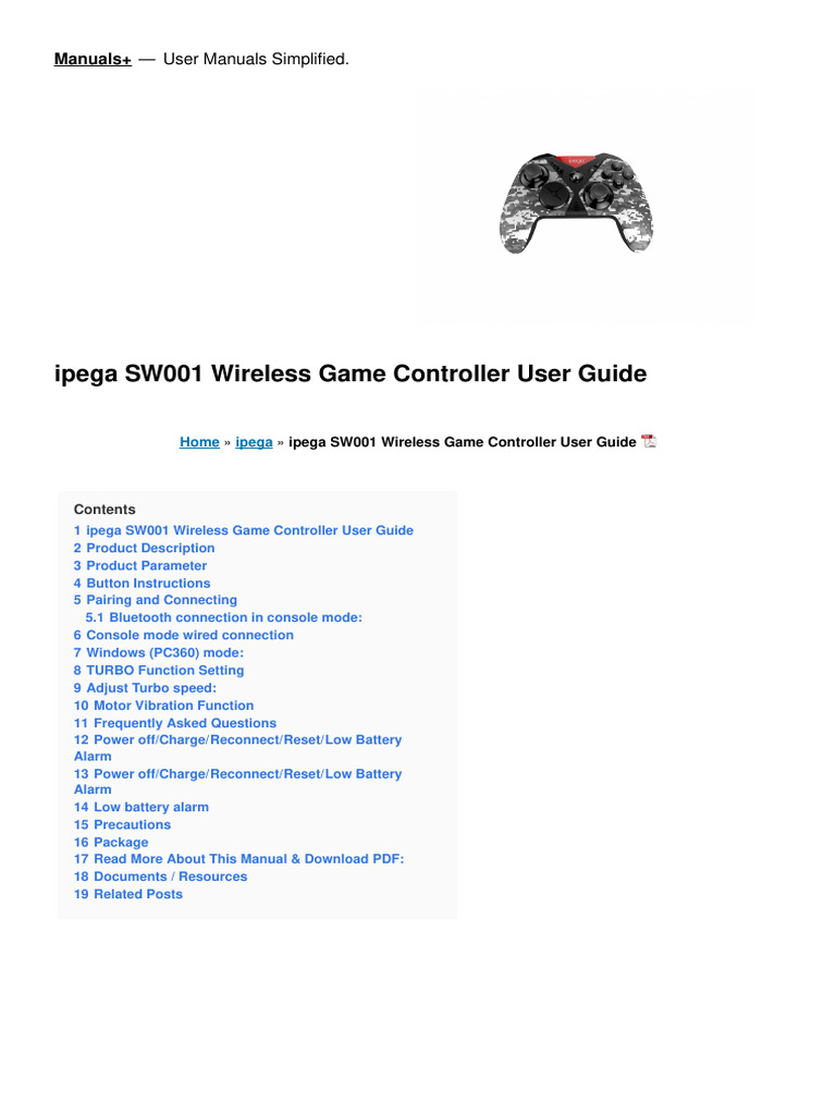 ipega SW001 Controller User Guide | PDF | Bluetooth | Computing
