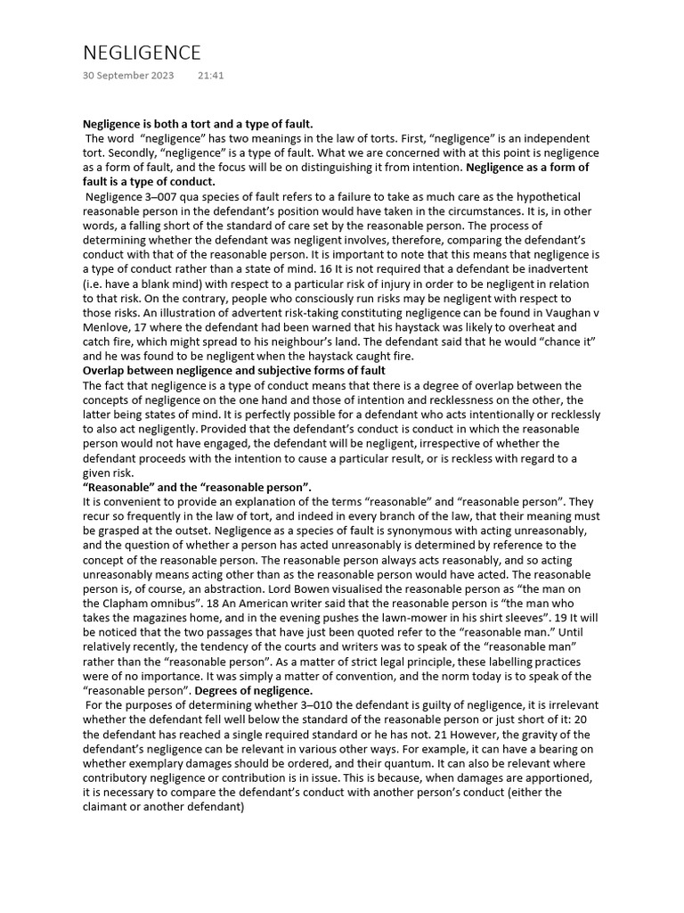 NEGLIGENCE - Meaning+ Constituents | PDF | Negligence | Jargon