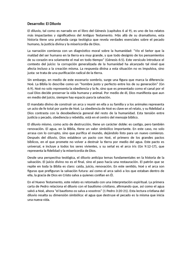 El Diluvio: Justicia y Salvación Divina | PDF | Noé | Mito de la inundación