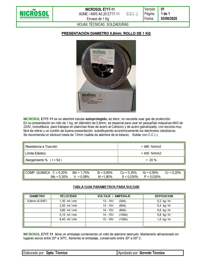 E71T 11 08mm 1 Kg. | PDF