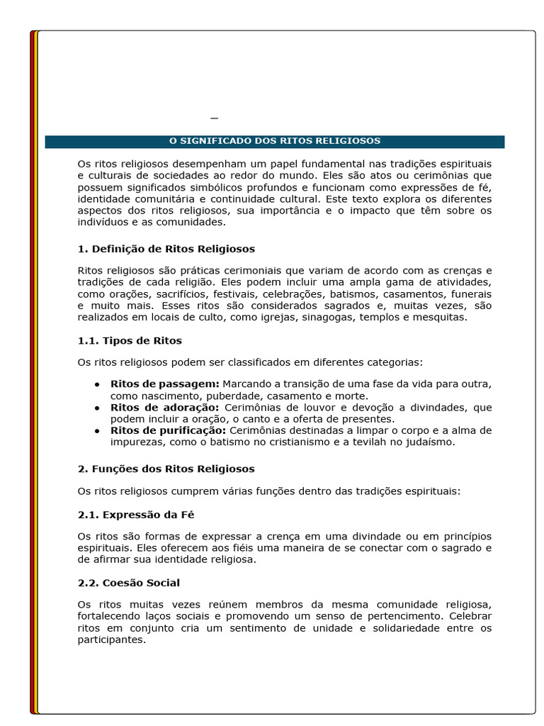 O Significado Dos Ritos Religiosos. 8º ANO - CONTEÚDO 2 AVALIAÇÃO | PDF ...
