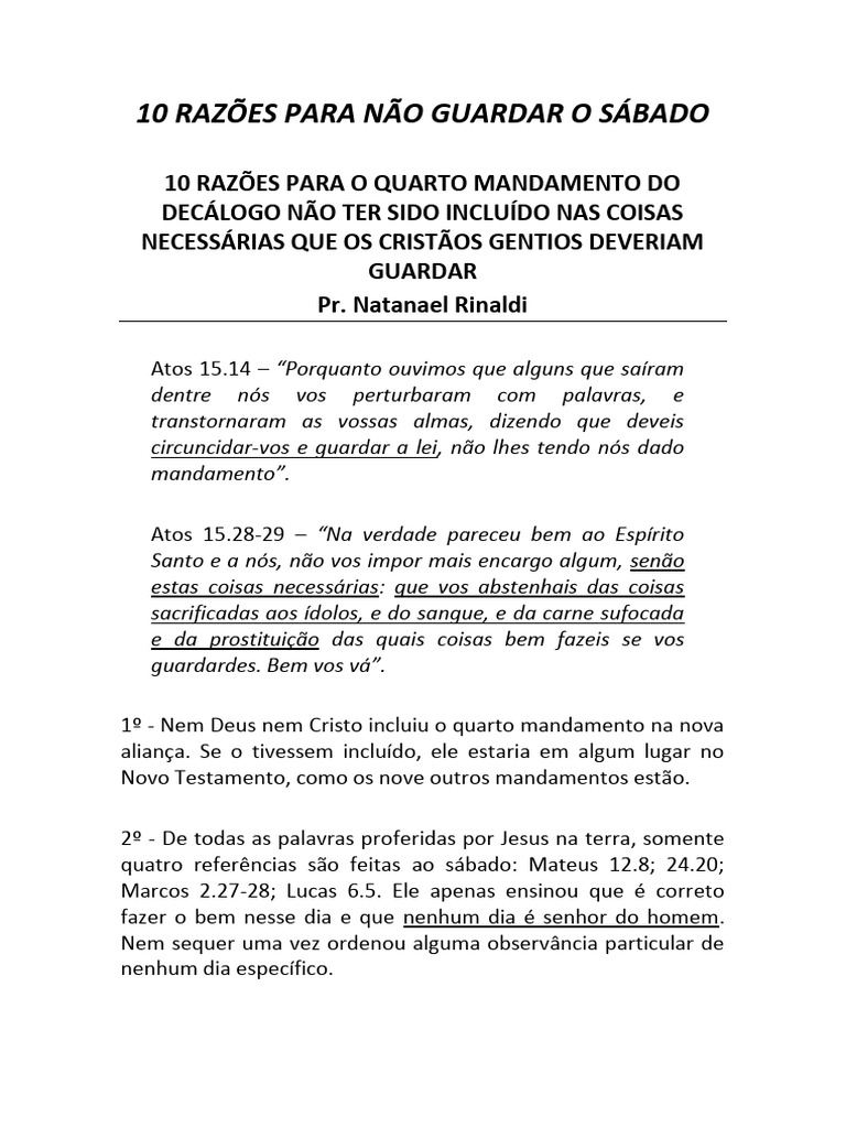 10 Razões para Não Guardar o Sábado | PDF | Shabat | Os Dez Mandamentos