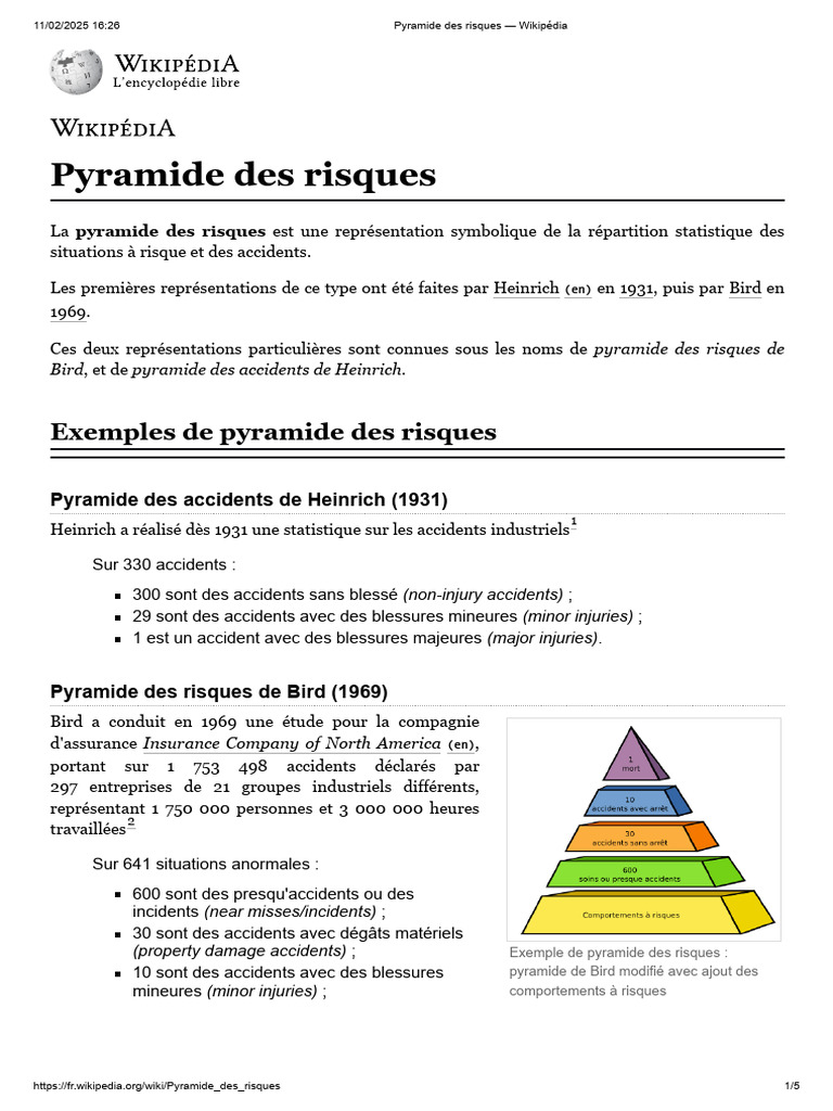Pyramide des risques de Bird et Heinrich | PDF | Dangers | Accidents et ...