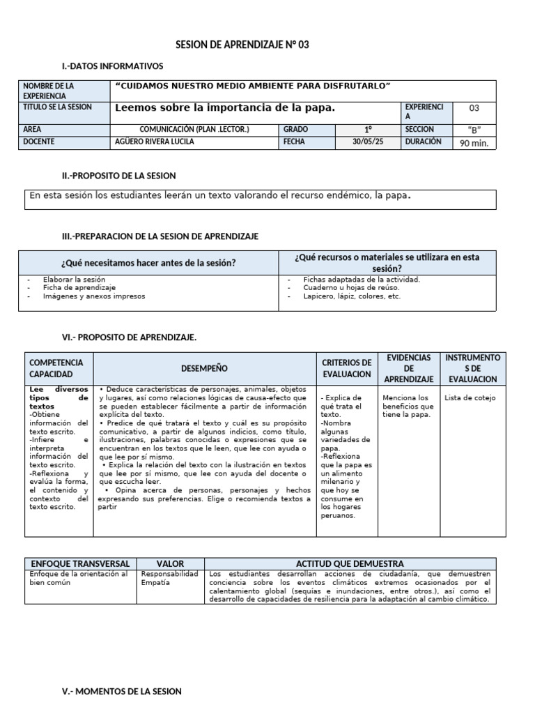 Importancia de la Papa en el Aula | PDF | Aprendizaje | Evaluación