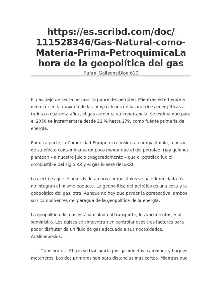 Geopolítica del Gas Natural en el Siglo XXI | PDF | Gas natural ...
