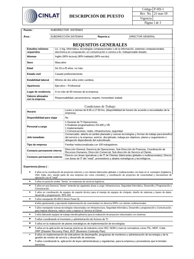 Subdirector de Sistemas: Requisitos y Funciones | PDF | Business | Itil